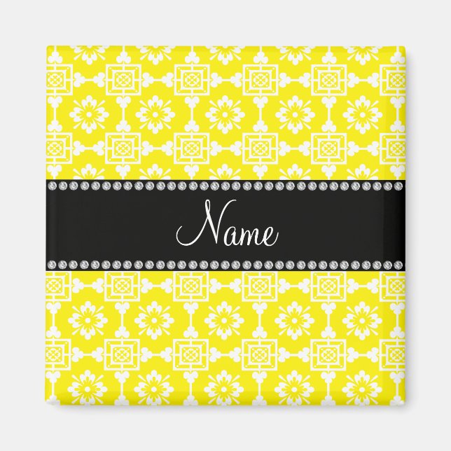 Yellow moroccan trellis personalised name magnet (Front)