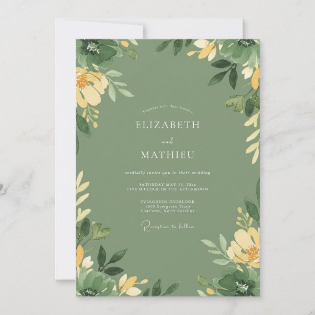 Yellow Moss Leafy Wedding Invitation (Front)
