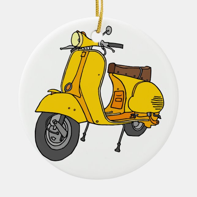 Yellow Motor Scooter Ceramic Tree Decoration (Front)