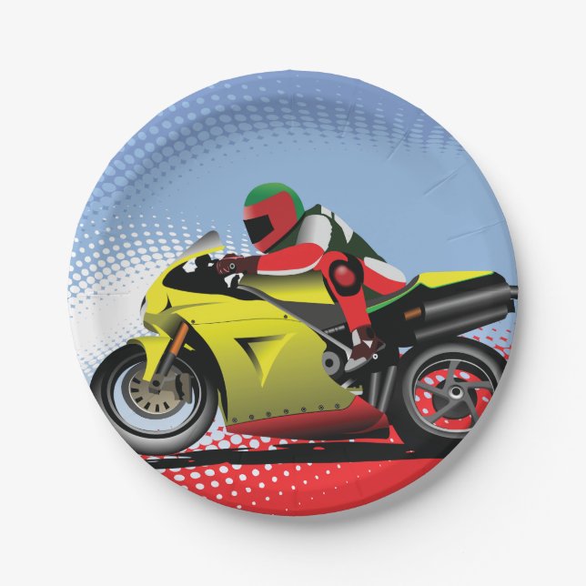 Yellow Motorcycle Paper Plates (Front)