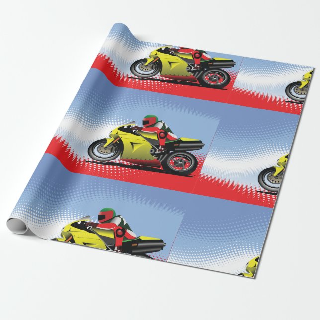 Yellow Motorcycle Wrapping Paper (Unrolled)