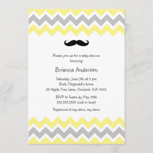 Yellow Moustache Baby Shower Invites