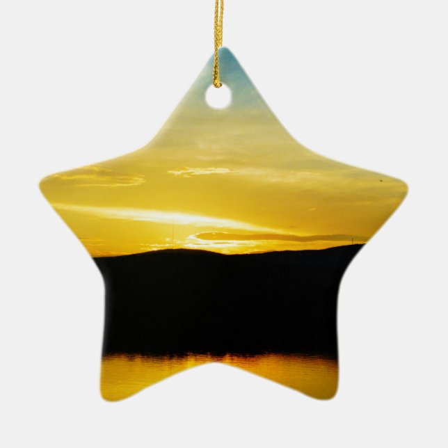 Yellow Mt Lake Sunset Ceramic Tree Decoration (Front)