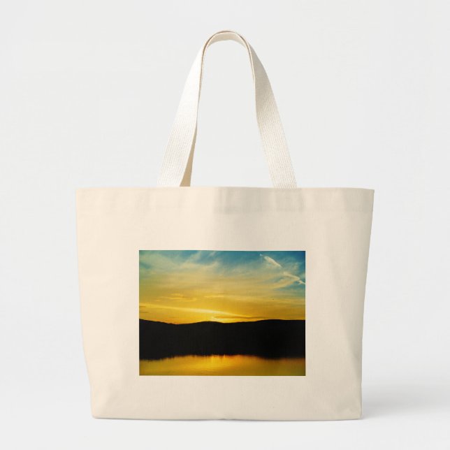 Yellow Mt Lake Sunset Large Tote Bag (Front)