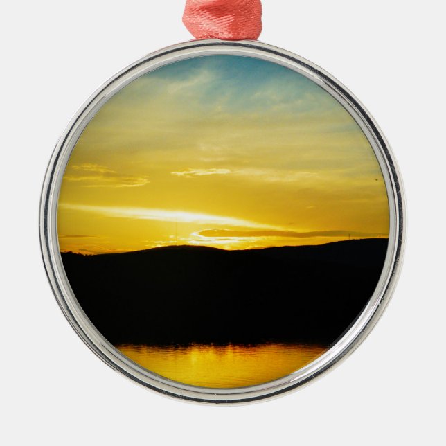 Yellow Mt Lake Sunset Metal Tree Decoration (Front)