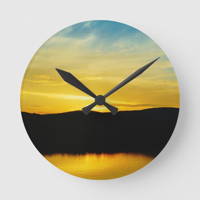 Yellow Mt Lake Sunset Round Clock (Front)