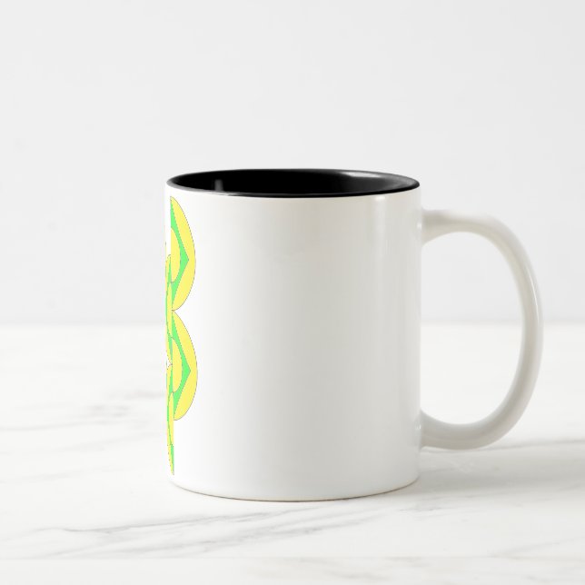 Yellow Mug half-circles triangles green (Right)