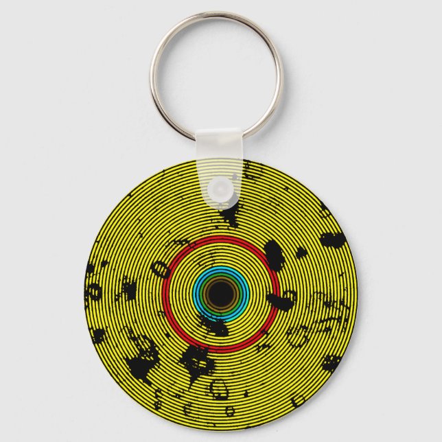 YELLOW Multicolor Vinyl Disc Texture Pattern Key Ring (Front)