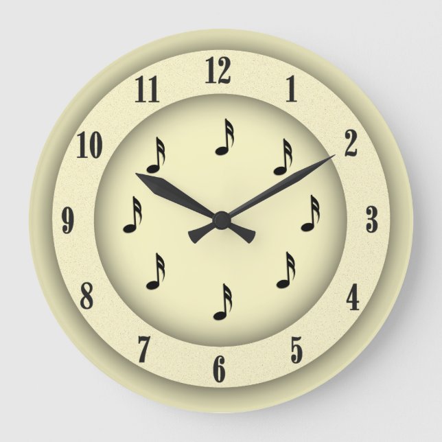 Yellow Music Notes with Roman Numerals Large Clock (Front)