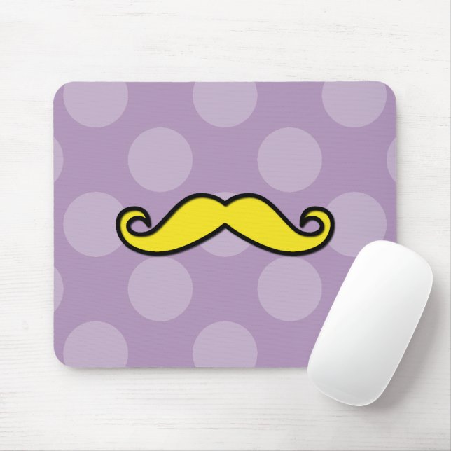 Yellow Mustache, Curl Mustache, Stache, Polka Dots Mouse Mat (With Mouse)