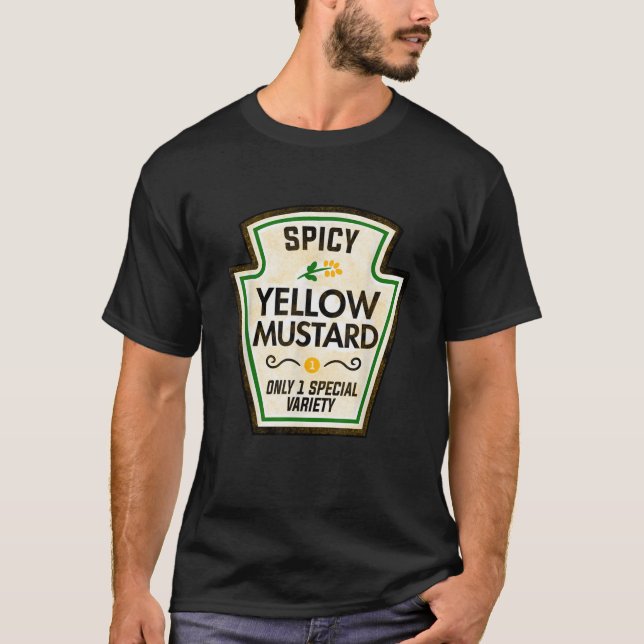 Yellow Mustard Bottle Label Halloween Matching Cos T-Shirt (Front)