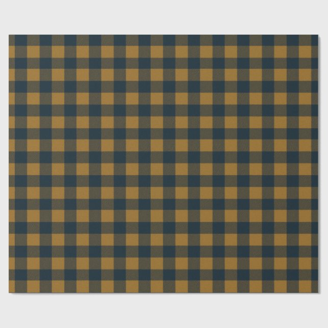 Yellow Mustard Buffalo Plaid Festive Checked  Wrapping Paper (Flat)