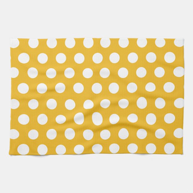 Yellow Mustard Colour Polka Dots Pattern Design Tea Towel (Horizontal)
