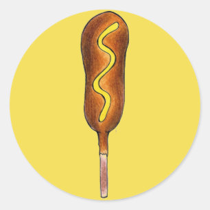Yellow Mustard Hot Corn Dog Corndog Carnival Food Classic Round Sticker