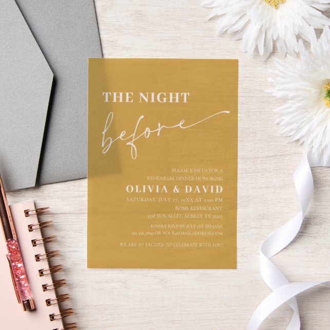 Yellow Mustard The Night Before Rehearsal Dinner Vellum Invitations (Wedding)