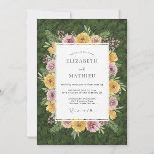 Yellow Muted Mauve Wreath Wedding Invitation