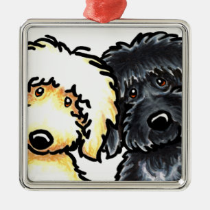 Yellow n Black Labradoodle Metal Tree Decoration