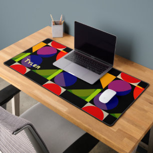 Yellow Name, Colourful Geometric Shapes Desk Mat