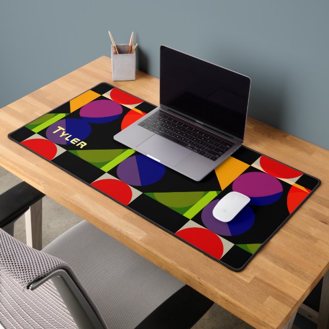 Yellow Name, Colourful Geometric Shapes Desk Mat (Office 2)