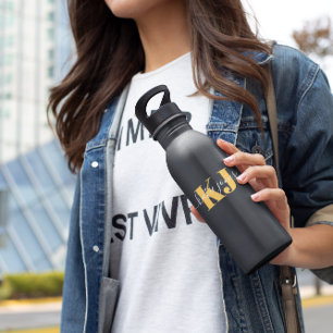 Yellow Name & Monogram Retro Typography 532 Ml Water Bottle