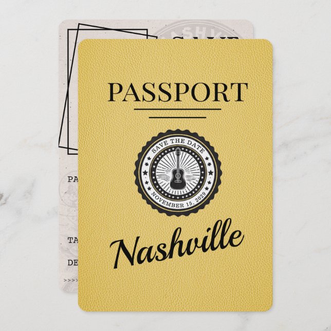 Yellow Nashville Passport Save The Date (Front/Back)