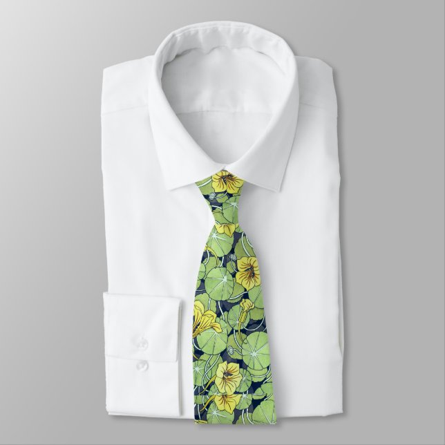 Yellow Nasturtium Flower Pattern William Morris  Tie (Tied)