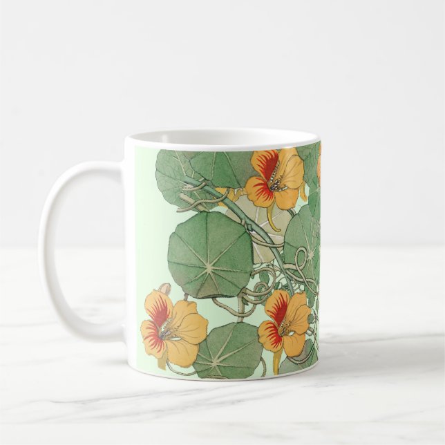 Yellow Nasturtiums | Antique Lithograph 1896 Coffee Mug (Left)