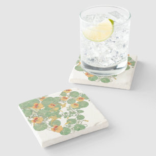 Yellow Nasturtiums   Antique Lithograph 1896 Stone Coaster