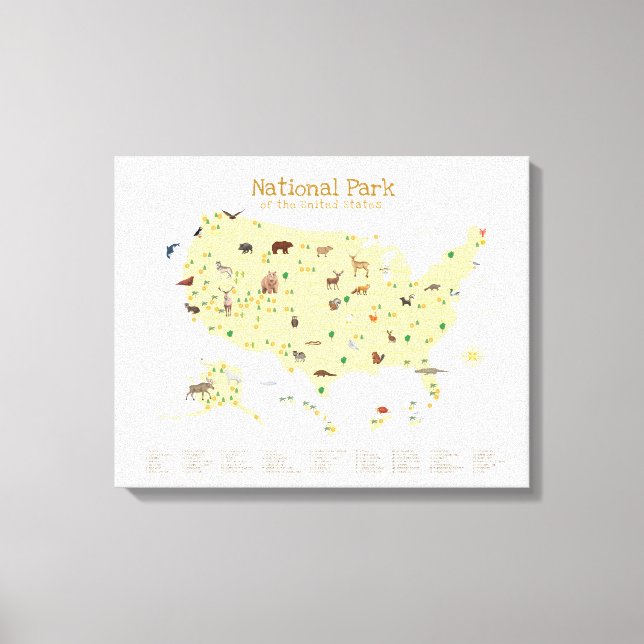 Yellow National Park Map Woodland Nursery  Canvas Print (Front)