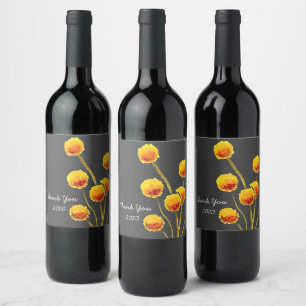 Yellow Native Australian Billy Button flowers Wine Label