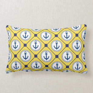 Yellow Nautical Anchor Pattern Lumbar Cushion