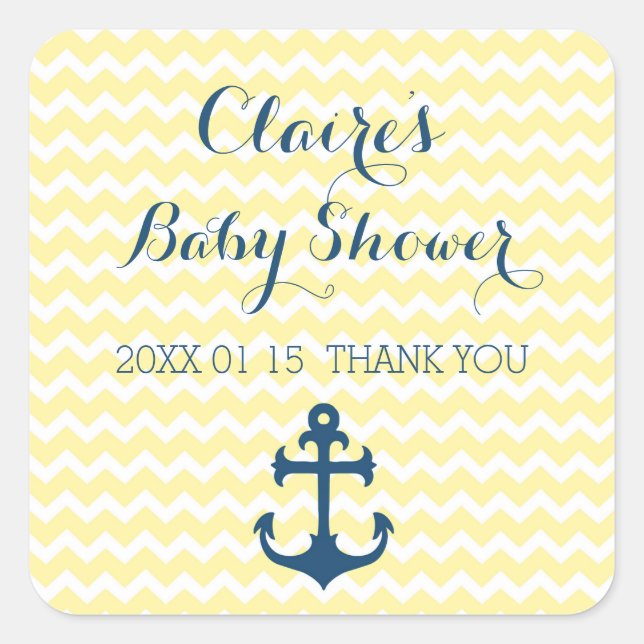 Yellow Nautical Baby Shower Favour Stickers (Front)