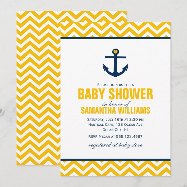 Yellow Nautical Baby Shower Invitation (Front/Back)