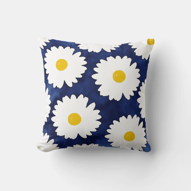 Yellow Navy and White Daisies 2 Cushion (Front)