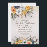 Yellow Navy Blue Floral Glitter 60th Birthday Invitation<br><div class="desc">Pretty mustard yellow and navy blue watercolor floral with gold glitter on a tan 60th birthday party invitation.  Contact me for help with customisation or to request matching or coordinating Zazzle products.</div>