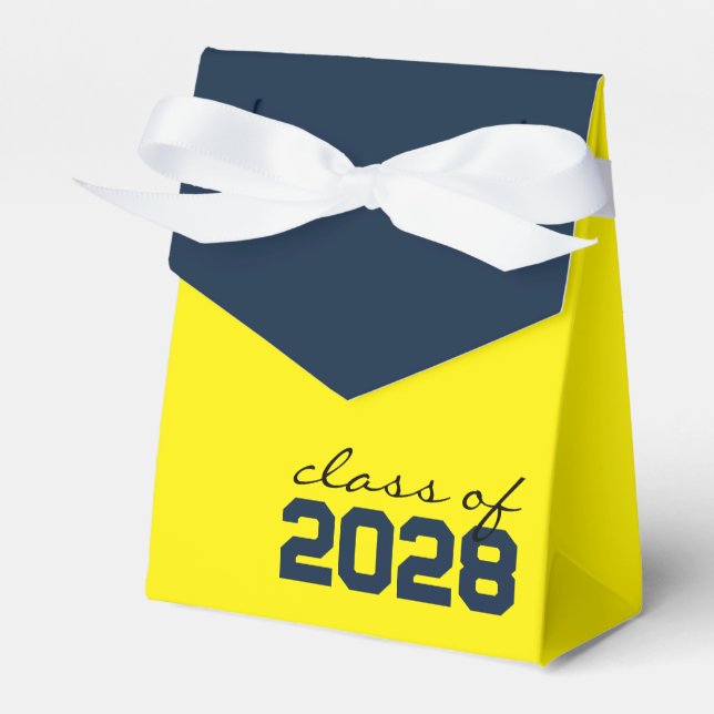 Yellow & Navy Blue Graduation Favour Boxes (Front Side)