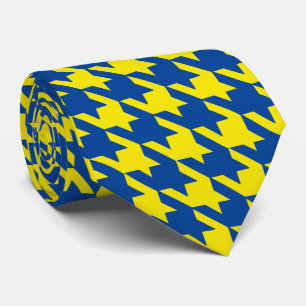 Yellow & Navy Blue Large Houndstooth Check Tie