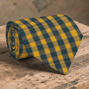 Yellow & Navy Blue Plaid Pattern Necktie Tie