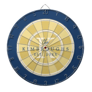 Yellow Navy Blue Striped Circle Family Monogram Dartboard