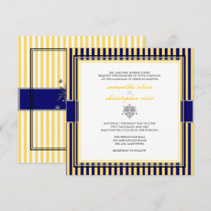 YELLOW+NAVY BLUE STRIPS WEDDING INVITATIONS