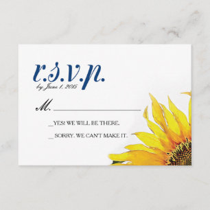 Yellow Navy Blue Sunflower RSVP Card