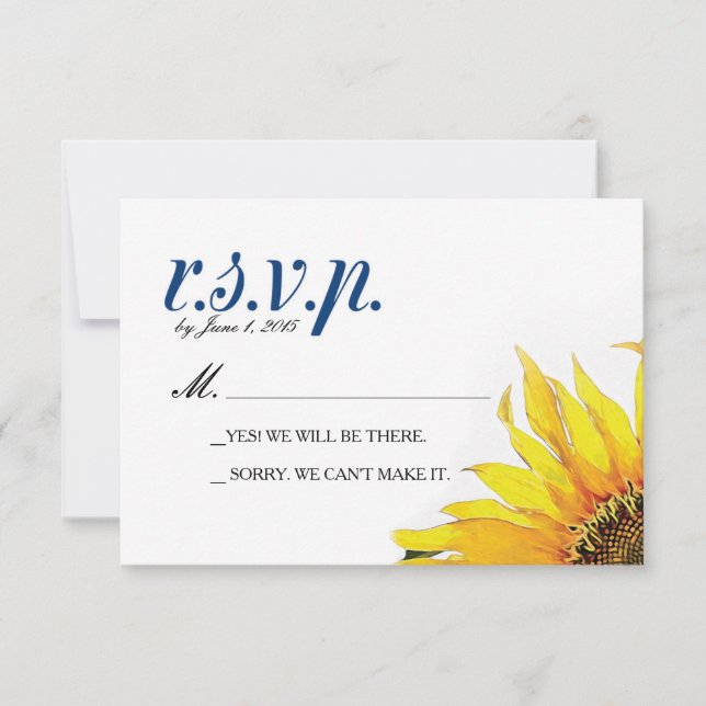 Yellow Navy Blue Sunflower RSVP Card (Front)