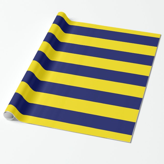 Yellow, Navy Blue XL Stripes Pattern V Wrapping Paper (Unrolled)
