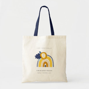 Yellow Navy Boho Floral Rainbow Any Age Birthday Tote Bag