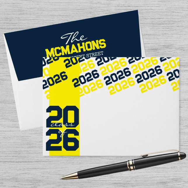Yellow & Navy Class Year + Address Graduation Envelope (Creator Uploaded)