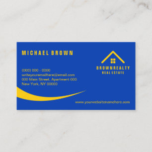 Yellow Navy Classy Roof and Window Logo Rent Home Business Card