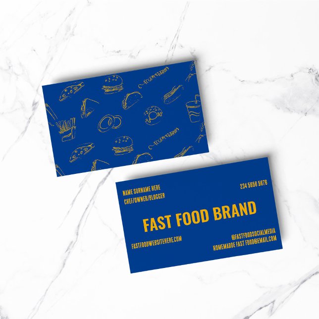 Yellow Navy Fast Food Burger Chicken Restaurant Business Card (BAKERY PASTRY CHEF COOK CAKE event planner business)
