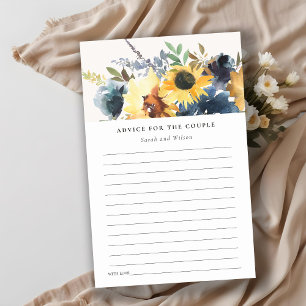 Yellow Navy Sunflowers Floral Wedding Advice Card
