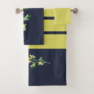 Yellow & Navy Watercolor Wildflower Bath Towel Set