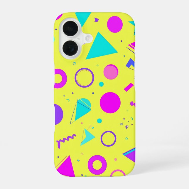 Yellow Neon Memphis Geometric 80s Design iPhone 16 Case (Back)